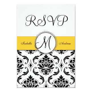 Black Damask Yellow Wedding RSVP Card