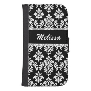 Black Damask Your Name Samsung S4 Wallet Case