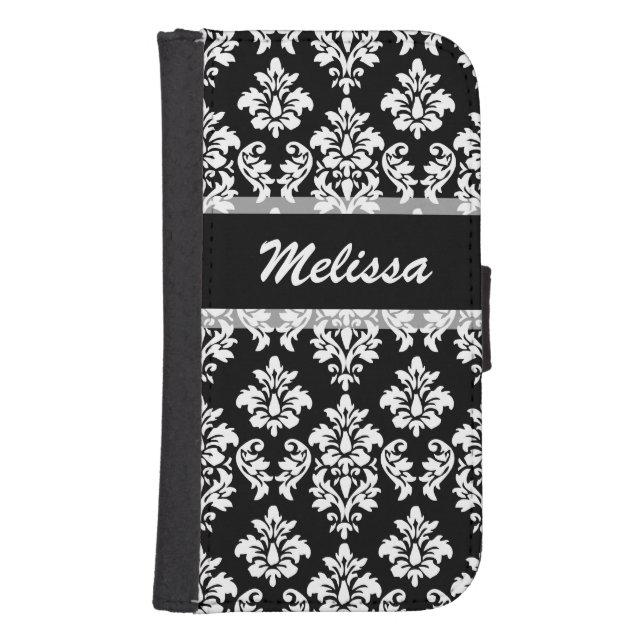 Black Damask Your Name Samsung Galaxy Wallet Case (Front)