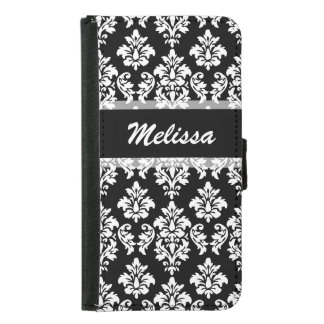 Black Damask Your Name Samsung Galaxy S5 Wallet Case