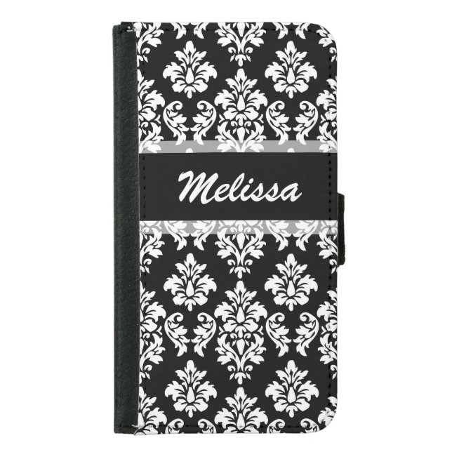 Black Damask Your Name Samsung Galaxy Wallet Case (Front)