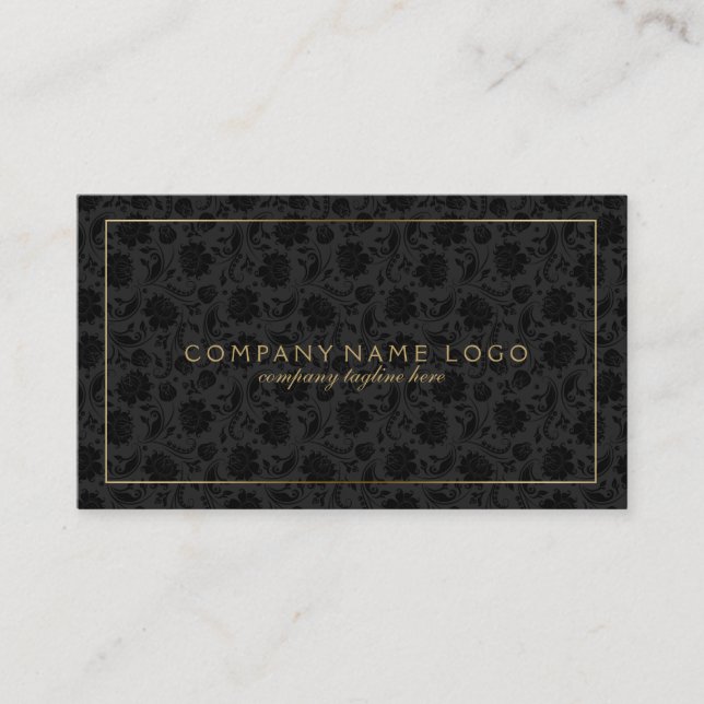 Black Damasks Gold Accents Business Card (Front)