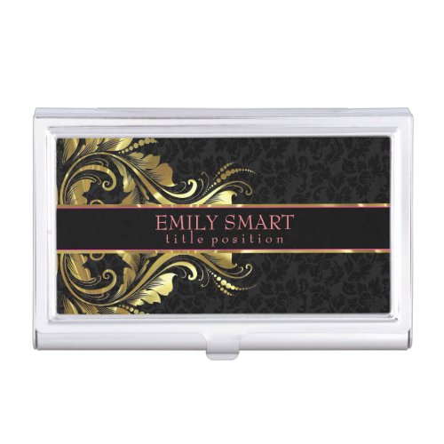 Black Damasks Gold Floral Lace Business Card Case