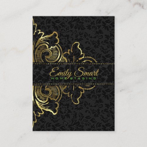 Black Damasks Gold Floral Ornament Business Card