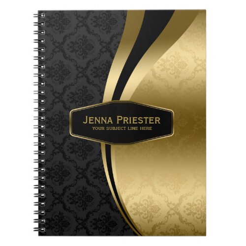 Black Damasks  Gold Modern Dynamic Lines 2 Notebook