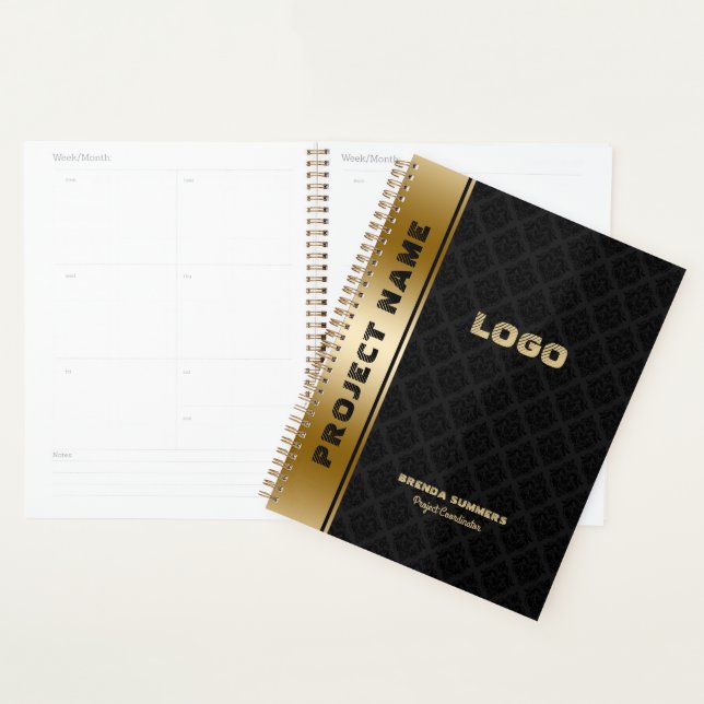 Black Damasks Pattern Gold Stripe Accent Notebook (Display)