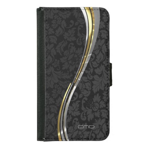 Black Damasks Silver  Gold Accents Wallet Phone Case For Samsung Galaxy S5