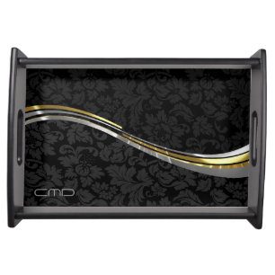 Black Damasks Silver & Gold Accents Serving Tray