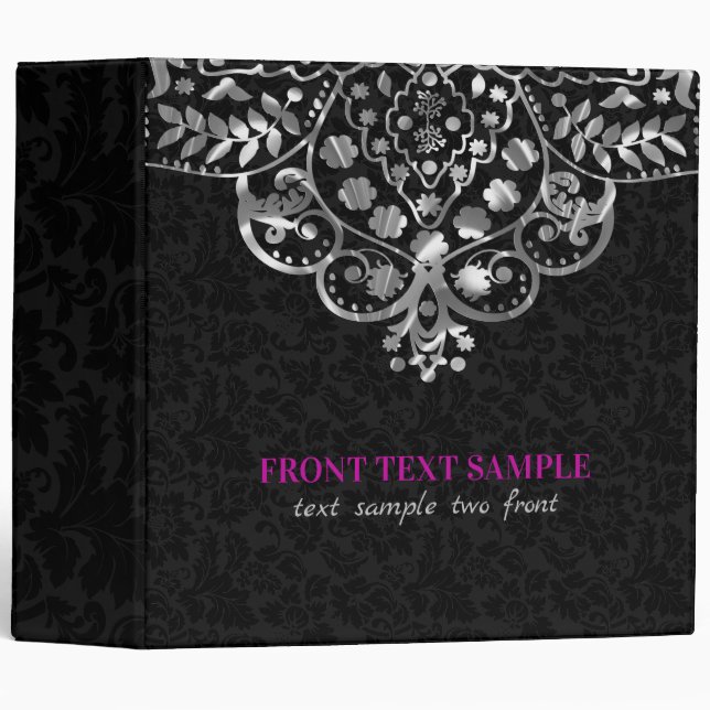 Black Damasks Silver Metallic Vintage Lace Binder (Front/Spine)