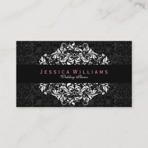 Black Damasks  White Lace Reversible Business Card