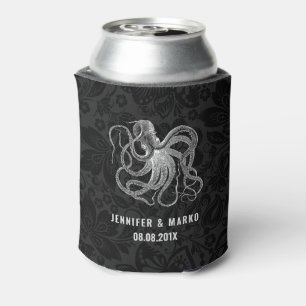 Black Damasks With Nautical Boat Anchor Can Cooler