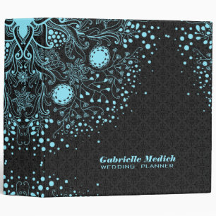 Black Damasks With Pastel Blue Vintage Floral Lace Binder