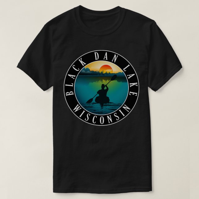 Black Dan Lake Wisconsin Kayaking T-Shirt (Design Front)