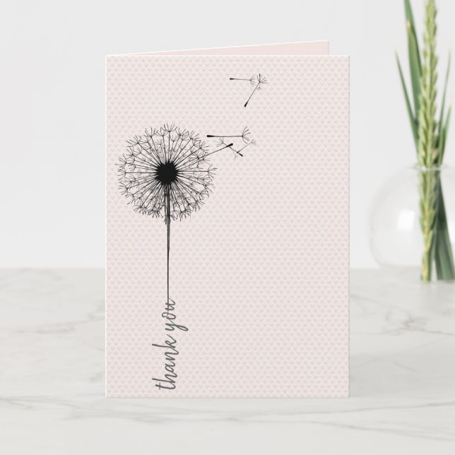 Black dandelion thank you on hearts card (Front)
