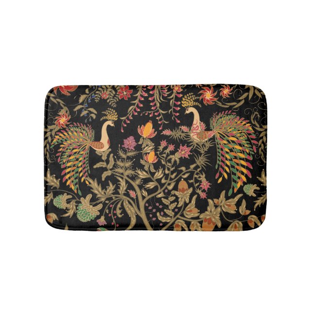 Black dark birds flowers floral tree forest fairy bath mat (Front)