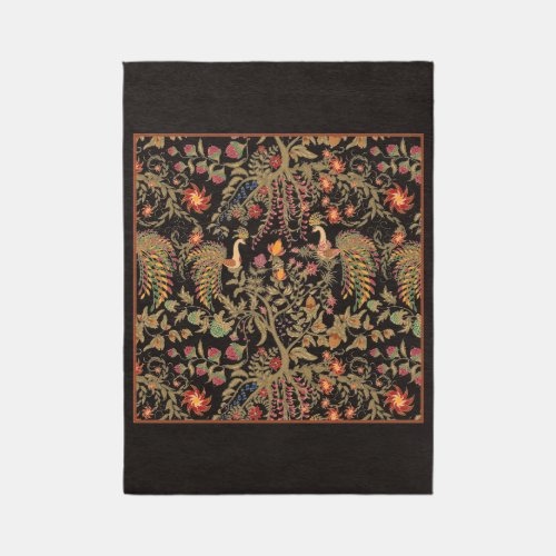 Black dark birds flowers floral tree forest fairy rug