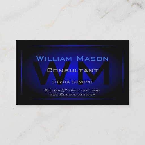 Customizable Black &amp; Dark Blue Framed Monogram - Business Card