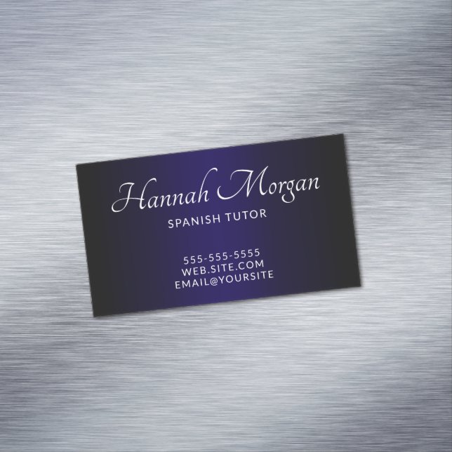 Black Dark Blue Ombre Elegant Script Business Card Magnet (In Situ)