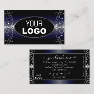 Black Dark Blue Ornate Sparkling Diamonds Add Logo Business Card