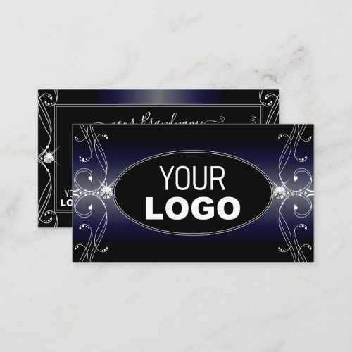 Black Dark Blue Ornate Sparkling Diamonds Add Logo Business Card