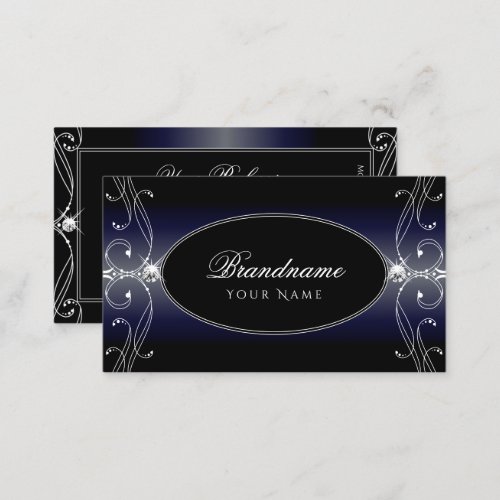 Black Dark Blue Ornate Sparkling Diamonds Ornament Business Card