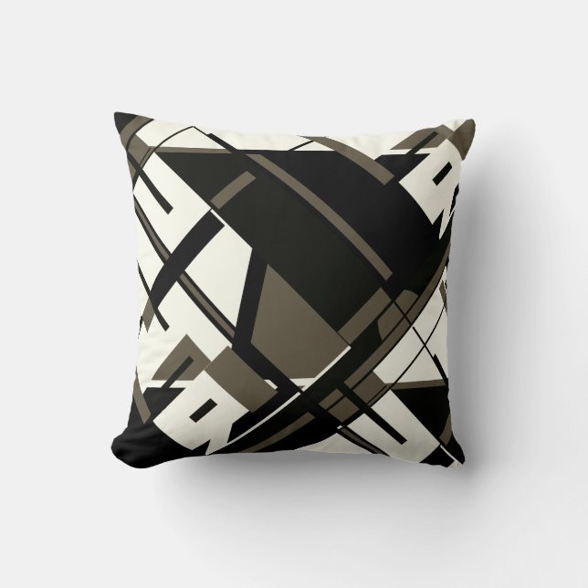 Black Dark Brown White Diagonal Geometric Abstract Throw Pillow (Front)