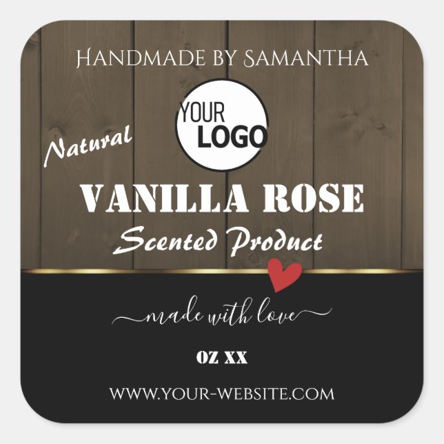 Black Dark Brown Wood Grain Product Labels Logo (Front)