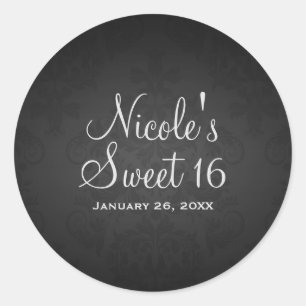 Black Dark Damask Wedding Birthday Party Favor Classic Round Sticker