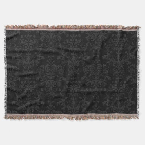 Black Dark Fanchy Chic Damask Pattern Throw Blanket