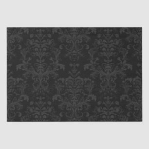 Black Dark Fanchy Chic Damask Pattern Tissue Paper