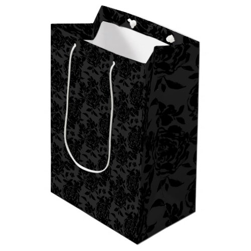 Black Dark Fanchy Chic Roses Pattern Medium Gift Bag