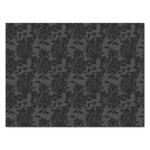 Black Dark Fanchy Chic Roses Pattern Tissue Paper