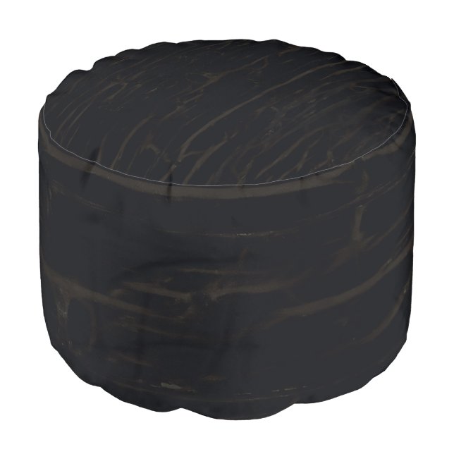 Black Dark Faux Cracked Wood Barn Rustic Country Pouf (Angled Front)