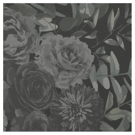 Black Dark Gothic Rose Floral Fabric