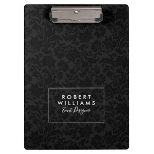 Black &Dark-gray Floral Damasks Pattern Clipboard