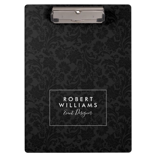 Black &Dark-gray Floral Damasks Pattern Clipboard (Front)