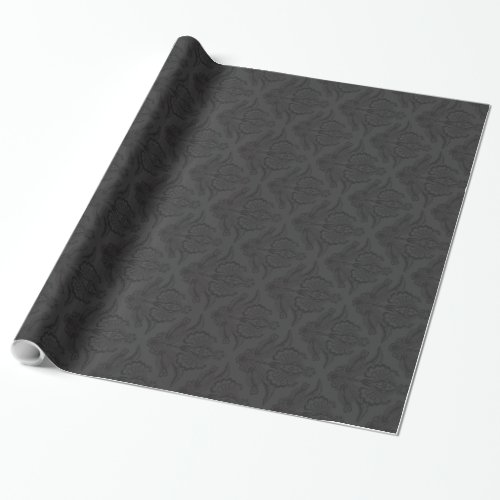 Black  Dark Gray Monotones Floral Damasks 2 Wrapping Paper