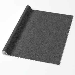 Black & Dark Gray Monotones Floral Paisley Wrapping Paper