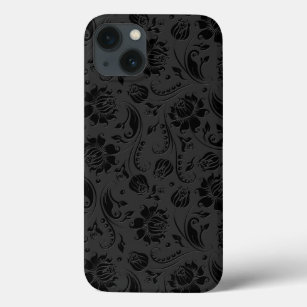 Black & Dark Gray Monotones Vintage Floral Damasks iPhone 13 Case