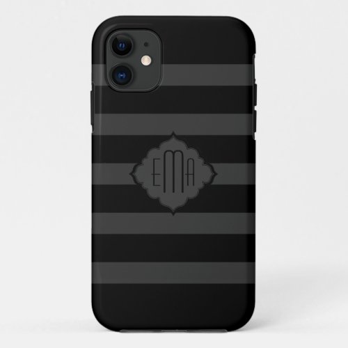 Black  Dark Gray Stripes Geometric Pattern iPhone 11 Case