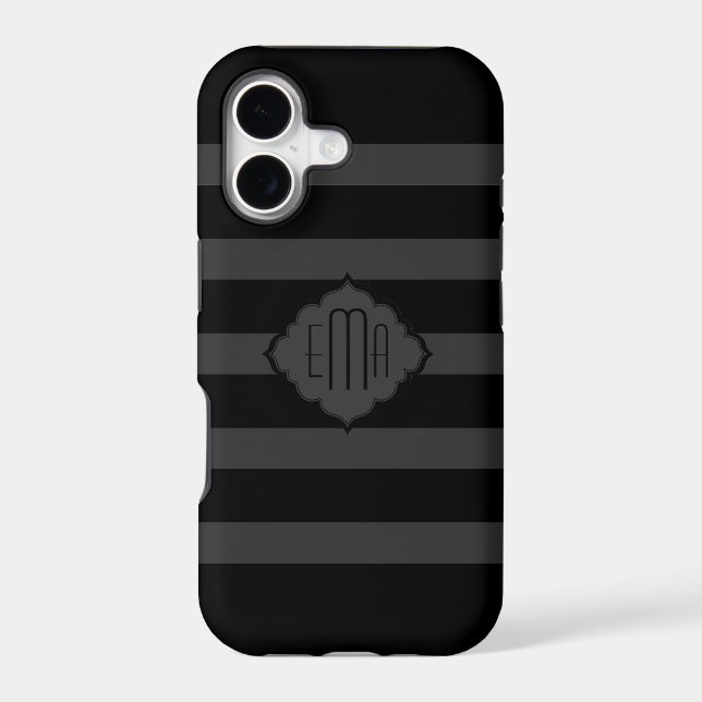 Black & Dark Gray Stripes Geometric Pattern Iphone Case (Back)
