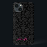 Black & Dark Gray Vintage Floral Damasks iPhone 13 Case<br><div class="desc">Vintage elegant floral pattern in dark gray and black monotones. Customizable monogram version.</div>