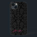 Black & Dark Gray Vintage Floral Damasks iPhone 13 Case<br><div class="desc">Vintage elegant floral pattern in dark gray and black monotones. Customizable monogram version.</div>