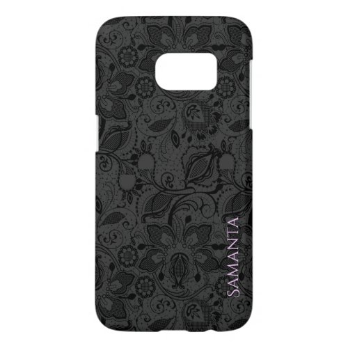 Black  Dark Gray Vintage Floral Lace Samsung Galaxy S7 Case