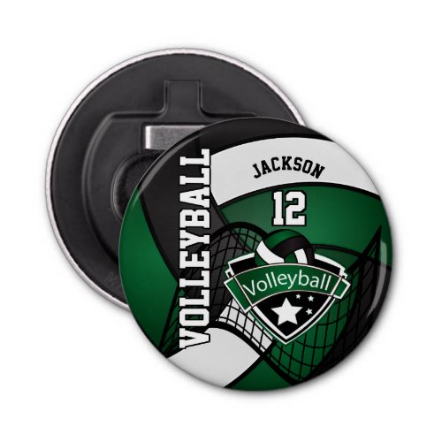 Black Dark Green and White Volleyball Logo Bottle Opener