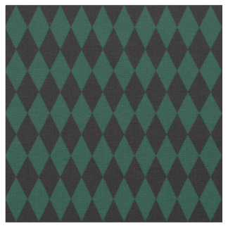 Black & Dark Green Harlequin Diamonds Fabric