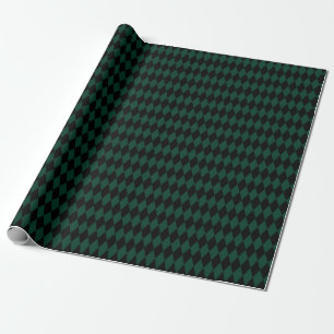 Black & Dark Green Harlequin Diamonds Wrapping Paper