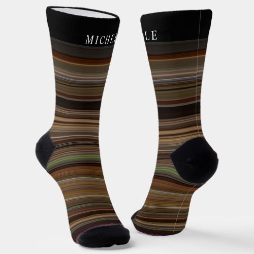 Black Dark Green Lines Striped Custom Name  Socks