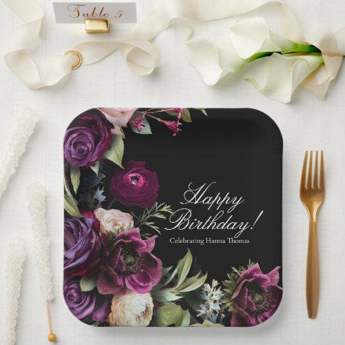 Black Dark Moody Elegant Birthday Party Paper Plates