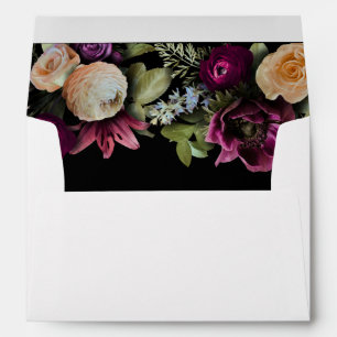 Black Dark Moody Elegant Floral Wedding Envelope